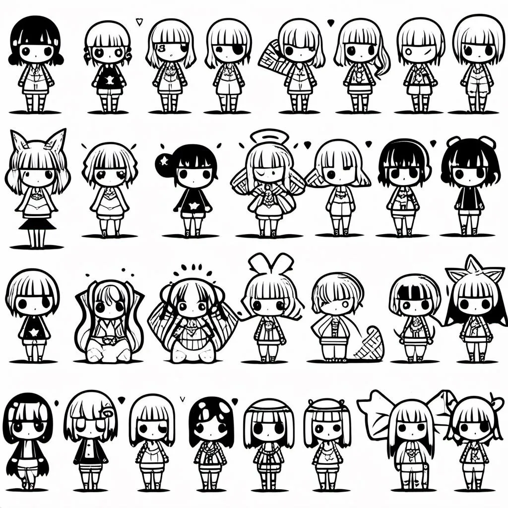 Prompt: Make a list of secondary characters for a kawaii chibi-style comic. The characters should be cute and adorable, and they should fit well with the overall tone and vibe of the comic. The characters should have unique and distinct personalities, and they should play an important role in the story. The characters should also have distinctive design elements, such as unique costumes, hair colors, and accessories. The list should include at least 3 characters.<mymodel>