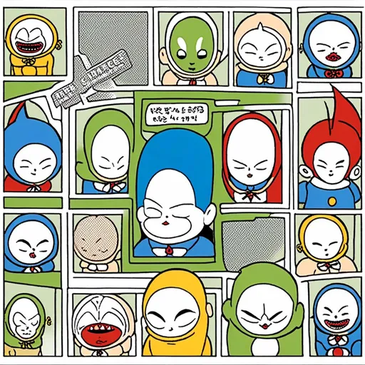 Prompt: <mymodel>6+boys, age difference, alien, android 18, asian, baby, bald, beard, black sclera, bodysuit, bowtie, buck teeth, buzz cut, cape, closed eyes, clown, colored skin, comparison, crossover, cyborg, daruma doll, doraemon \(character\), everyone, facial hair, fat, fat man, father and son, frisk \(undertale\), glowing, good end, green headwear, grin, hat, heart, hood, hooded cloak, hoodie, horror \(theme\), identity censor, japanese flag, kirby, mario, mohawk, monkey, multiple boys, multiple girls, multiple others, mustache, nose, old, old man, old woman, open mouth, parody, pig, pink skin, real life insert, realistic, red background, robe, saitama \(one-punch man\), salute, sans, skeleton, skull, smile, son goku, statue, ugly man, very short hair, web address, what, white skin, wrinkled skin, yellow skin<mymodel>