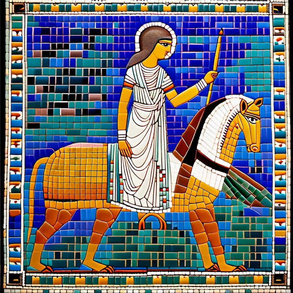 Prompt: mosaique; La mythologie babylonienne est une mythologie qui a ete inventee et developed en Babylone, un empire antique qui existait en Irak. mosaique; Elle contient des mythes, des histoires et des personnages importants qui ont joue un role important dans la culture babylonienne. mosaique; Les personnages les plus importants dans la mythologie babylonienne sont les dieux et les personnages heroiques. 
 mosaique; Les dieux et les personnages heroiques de la mythologie babylonienne sont souvent representes dans les sculptures et les dessins des periods antique et moyen. mosaique<mymodel>mosaique mosaique.<mymodel>