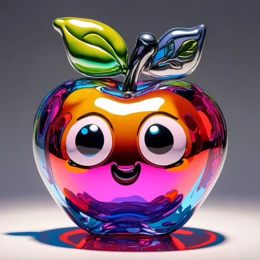 Prompt:  <mymodel>Vibrant pop art illustration of a transparent glass apple sculpture, shiny and reflective surface, bold colors, high contrast, detailed glasswork, glossy finish, artistic interpretation, modern pop art, transparent glass, vibrant colors, high quality, detailed reflections, glossy finish, striking pop art style, bold and vibrant, contemporary art, shiny surface; ce qui donne cette image 