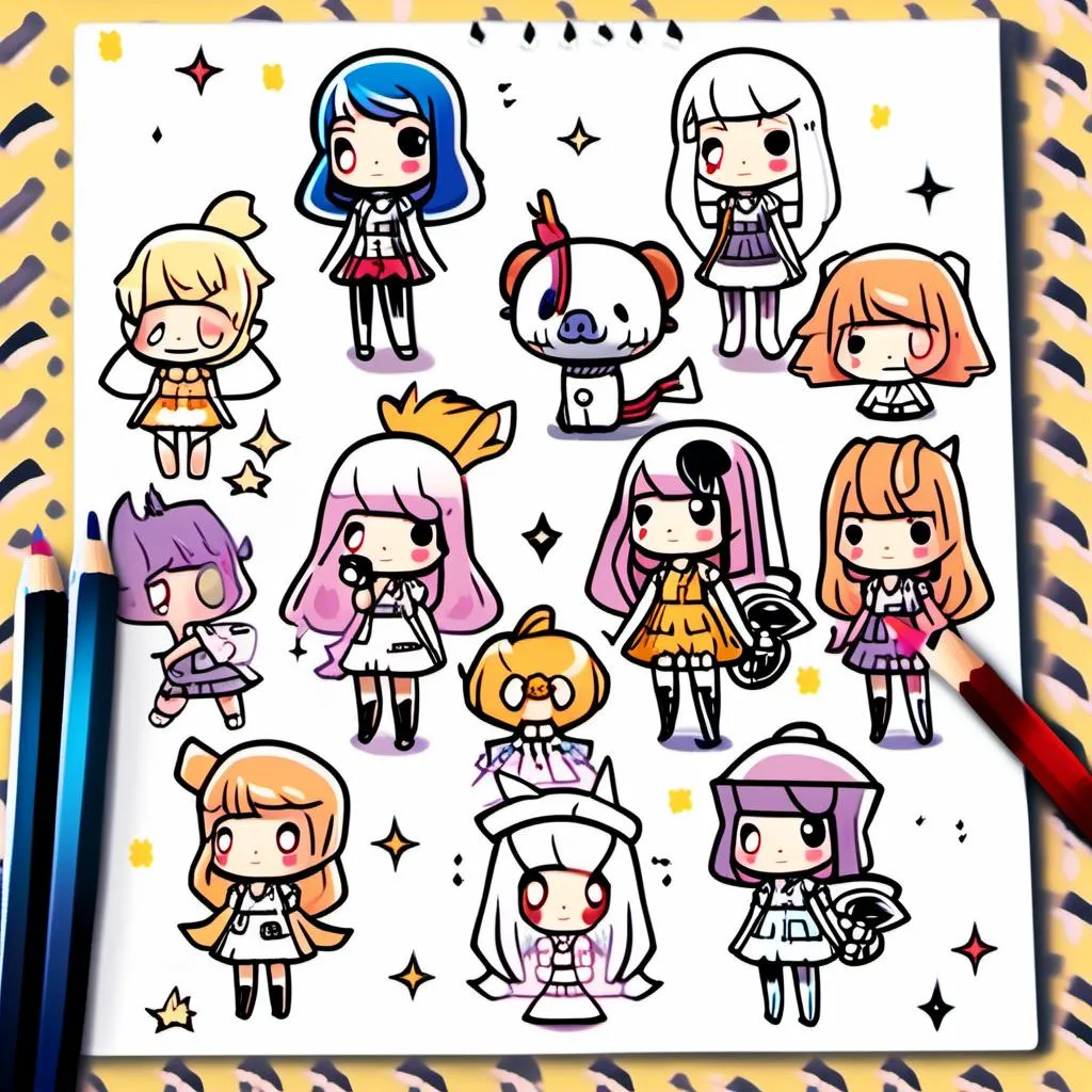 Prompt: Make a list of secondary characters for a kawaii chibi-style comic. The characters should be cute and adorable, and they should fit well with the overall tone and vibe of the comic. The characters should have unique and distinct personalities, and they should play an important role in the story. The characters should also have distinctive design elements, such as unique costumes, hair colors, and accessories. The list should include at least 3 characters.<mymodel>