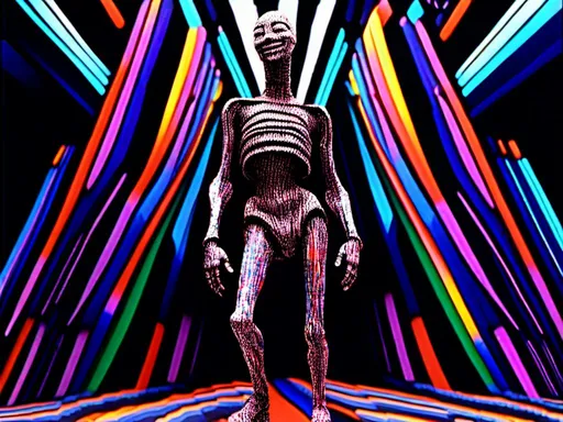 Prompt: <mymodel> full body shot, Cosmic celebration in psychedelic glitch art, glitch God, psychedelic and glitchy, cosmic drama, Insane 40 yr  glitch maker with goatee, insane laugh, glitched out eyes, black glitchy hoodie, dystopian background, cosmic giggle, divine laughter, intense facial emotions, divine madness,  glitch meme magic, strange, bizarre, weird, fine details, highest quality