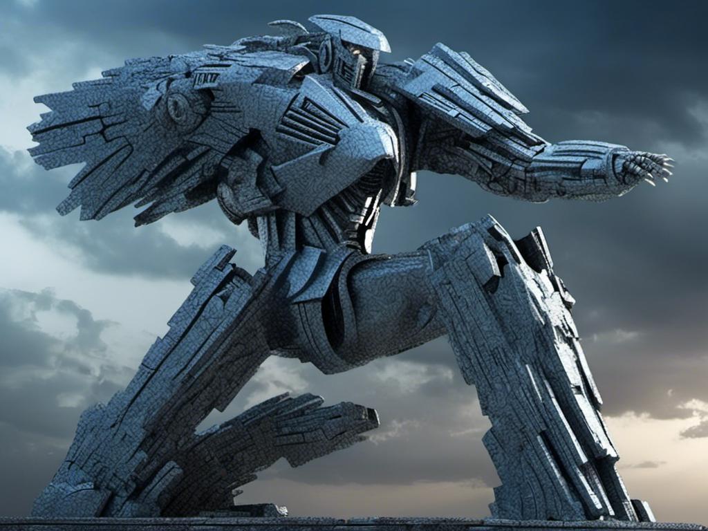 Prompt: <mymodel>High-res, detailed 3D rendering of a combat machine, metallic material with riveted plates, futuristic sci-fi style, technical blue and metallic tones, intense and dramatic lighting, industrial urban setting, heavy-duty mechanical design, powerful and menacing presence, fully armed with advanced weapons, intricate mechanical details, professional-quality, sci-fi, combat machine, metallic, technical blue tones, intense lighting, industrial urban setting, menacing presence, advanced weapons, mechanical details