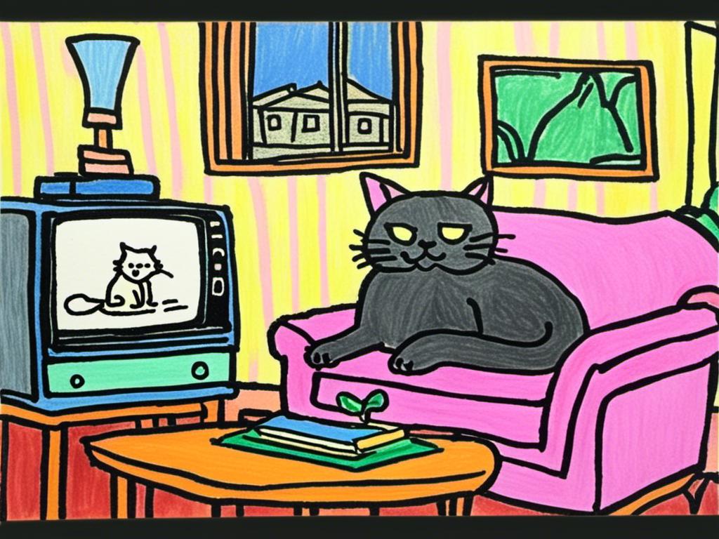 Prompt: <mymodel> a cat shows a cat on the living room television drawing of a contented cat enjoying, inked, detailed fur with subtle highlights, tranquil ambiance, high quality, charcoal drawing, realistic, detailed, contented cat, a cat shows a cat on the living room television, tranquil ambiance