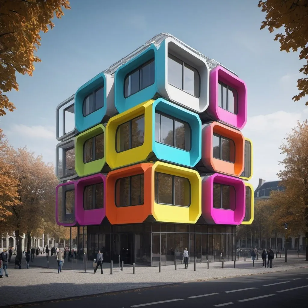 Prompt: 
l'agora robotique version plan étude d'architecte : https://www.belgium.be/fr/la_belgique/pouvoirs_publics/autorites_federales/gouvernement_federal style surréaliste couleur flashy néon 3 couleur   