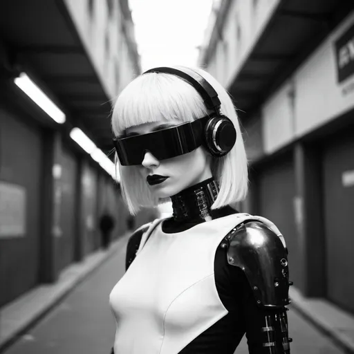 Prompt: France Info: https://www.francetvinfo.fr/ in cyber punk world  very far away black and white 