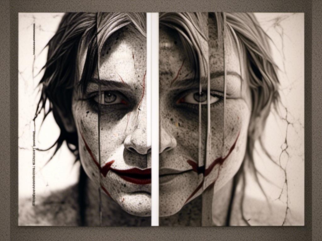 Prompt: <mymodel> split face half screen Jesus other half joker, contrast of light and dark, good and evil, kind and cruel, ultra realistic, detailed facial features, intense expression, high contrast, realistic, dark and light tones, dramatic lighting, split personality