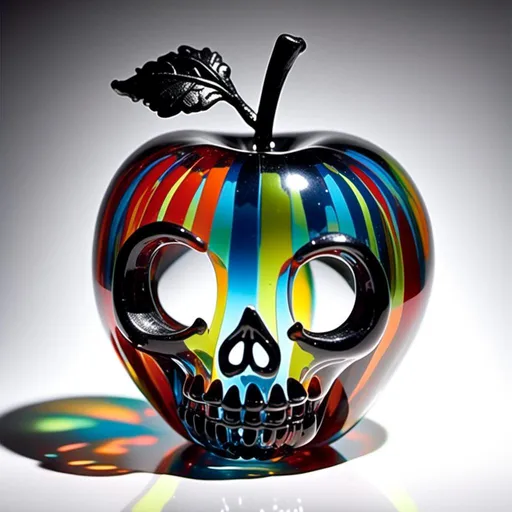 Prompt: <mymodel>Vibrant pop art illustration of a transparent glass apple sculpture, shiny and reflective surface, bold colors, high contrast, detailed glasswork, glossy finish, artistic interpretation, modern pop art, transparent glass, vibrant colors, high quality, detailed reflections, glossy finish, striking pop art style, bold and vibrant, contemporary art, shiny surface