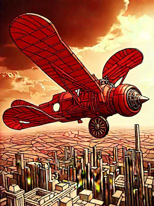 Prompt: <mymodel>High-res, detailed 3D rendering of biplan of red baron in the Sky futuristic sci-fi style, technical red ans fire and metallic tones, intense and dramatic lighting, industrial urban setting, heavy-duty mechanical design, powerful and menacing presence, fully armed with advanced weapons, intricate mechanical details, professional-quality, sci-fi, combat machine, metallic, technical blue tones, intense lighting, industrial urban setting, menacing presence, advanced weapons, mechanical details