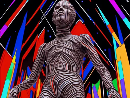 Prompt: <mymodel> full body shot, Cosmic celebration in psychedelic glitch art, glitch God, psychedelic and glitchy, cosmic drama, Insane 40 yr  glitch maker with goatee, insane laugh, glitched out eyes, black glitchy hoodie, dystopian background, cosmic giggle, divine laughter, intense facial emotions, divine madness,  glitch meme magic, strange, bizarre, weird, fine details, highest quality