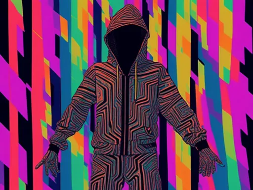 Prompt: <mymodel> full body shot, Cosmic celebration in psychedelic glitch art, glitch God, psychedelic and glitchy, cosmic drama, Insane 40 yr  glitch maker with goatee, insane laugh, glitched out eyes, black glitchy hoodie, dystopian background, cosmic giggle, divine laughter, intense facial emotions, divine madness,  glitch meme magic, strange, bizarre, weird, fine details, highest quality