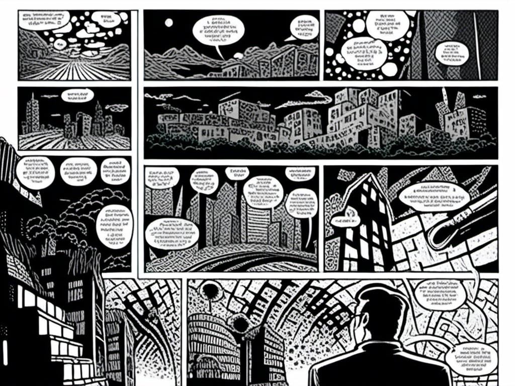 Prompt: <mymodel>a gohst stortelling of three panels of comic for manga, surreal atmosphere, symbolic representation, high contrast, deep shadows, monochromatic, digital rendering, high quality, minimalist, conceptual art, graffiti style, abstract, surreal, symbolic, atmospheric lighting, comic édition. full strory comic 
