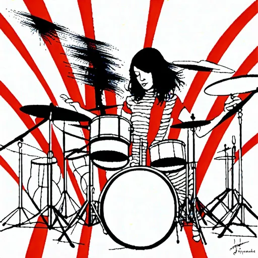 Prompt: <mymodel><mymodel>High energy digital art of The White Stripes performing Seven Nation Army, drums and Guitard, drums  vibrant colors, dynamic lighting, dramatic shadows, detailed guitar strings, intense drumming, artistic rendering, highres, ultra-detailed, music, rock, dynamic, vibrant colors, intense lighting, dramatic shadows, detailed instruments, drums and Guitard, drums  