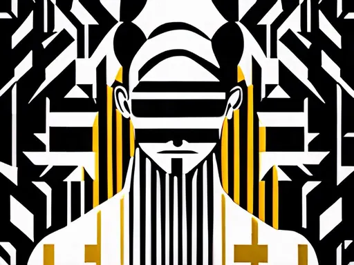 Prompt: Op art, collage, goldblocks, brutalism, arabic calligraphy graffiti black and white portrait by christian hilfgott brand, behance contest winner, pop surrealism, behance hd, dc comics, reimagined by industrial light and magic gold and epic<mymodel>