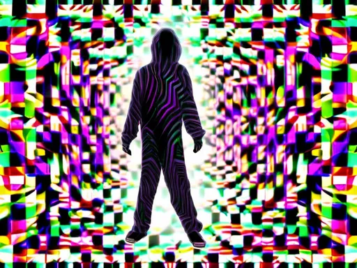 Prompt: <mymodel> full body shot, Cosmic celebration in psychedelic glitch art, glitch God, psychedelic and glitchy, cosmic drama, Insane 40 yr  glitch maker with goatee, insane laugh, glitched out eyes, black glitchy hoodie, dystopian background, cosmic giggle, divine laughter, intense facial emotions, divine madness,  glitch meme magic, strange, bizarre, weird, fine details, highest quality