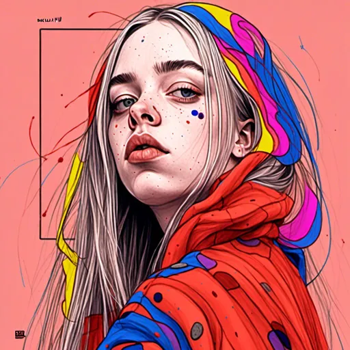 Prompt: Colorful digital illustration <mymodel>Billie Eilish - bad guy 