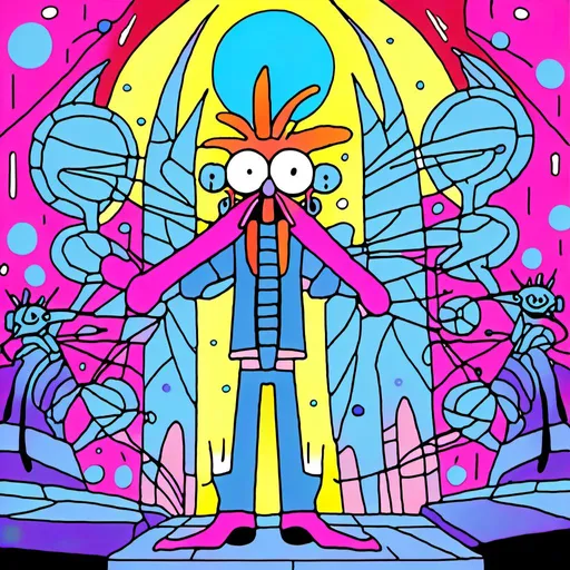 Prompt: <mymodel>Anime by Matt Groening, illustration of God  by Matt Groening; futuristic sci-fi setting, detailed characters, colorful and vibrant, highres, anime by Matt Groening, sci-fi, futuristic, detailed characters, vibrant colors, professional  Matt Groening, dynamic lighting<mymodel>