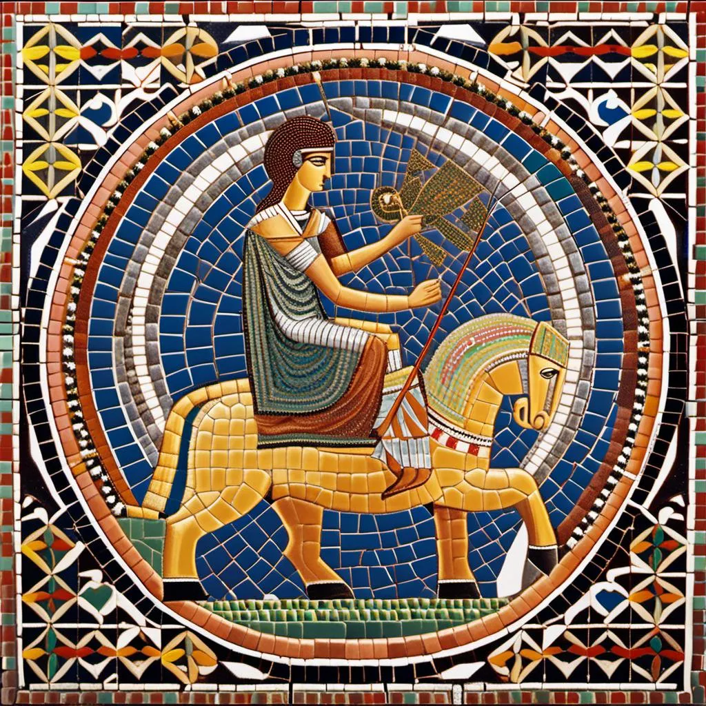 Prompt: mosaique; La mythologie babylonienne est une mythologie qui a ete inventee et developed en Babylone, un empire antique qui existait en Irak. mosaique; Elle contient des mythes, des histoires et des personnages importants qui ont joue un role important dans la culture babylonienne. mosaique; Les personnages les plus importants dans la mythologie babylonienne sont les dieux et les personnages heroiques. 
 mosaique; Les dieux et les personnages heroiques de la mythologie babylonienne sont souvent representes dans les sculptures et les dessins des periods antique et moyen. mosaique<mymodel>mosaique mosaique.<mymodel>