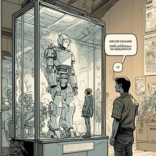 Prompt: <mymodel>a robot standing next to a machine in a glass case with a man inside of it, Artgerm, panfuturism, ex machina, concept art robot stortelling of  panels of comic for manga, with speech bubbles. white and empty Speech bubbles, double page, surreal atmosphere, symbolic representation, high contrast, deep shadows, monochromatic, digital rendering, high quality, minimalist, conceptual art, graffiti style, abstract, surreal, symbolic, atmospheric lighting, comic édition. full strory comic love robot, white and empty Speech bubbles, stortelling  a robot standing next to a machine in a glass case with a man inside of it, Artgerm, panfuturism, ex machina, concept art