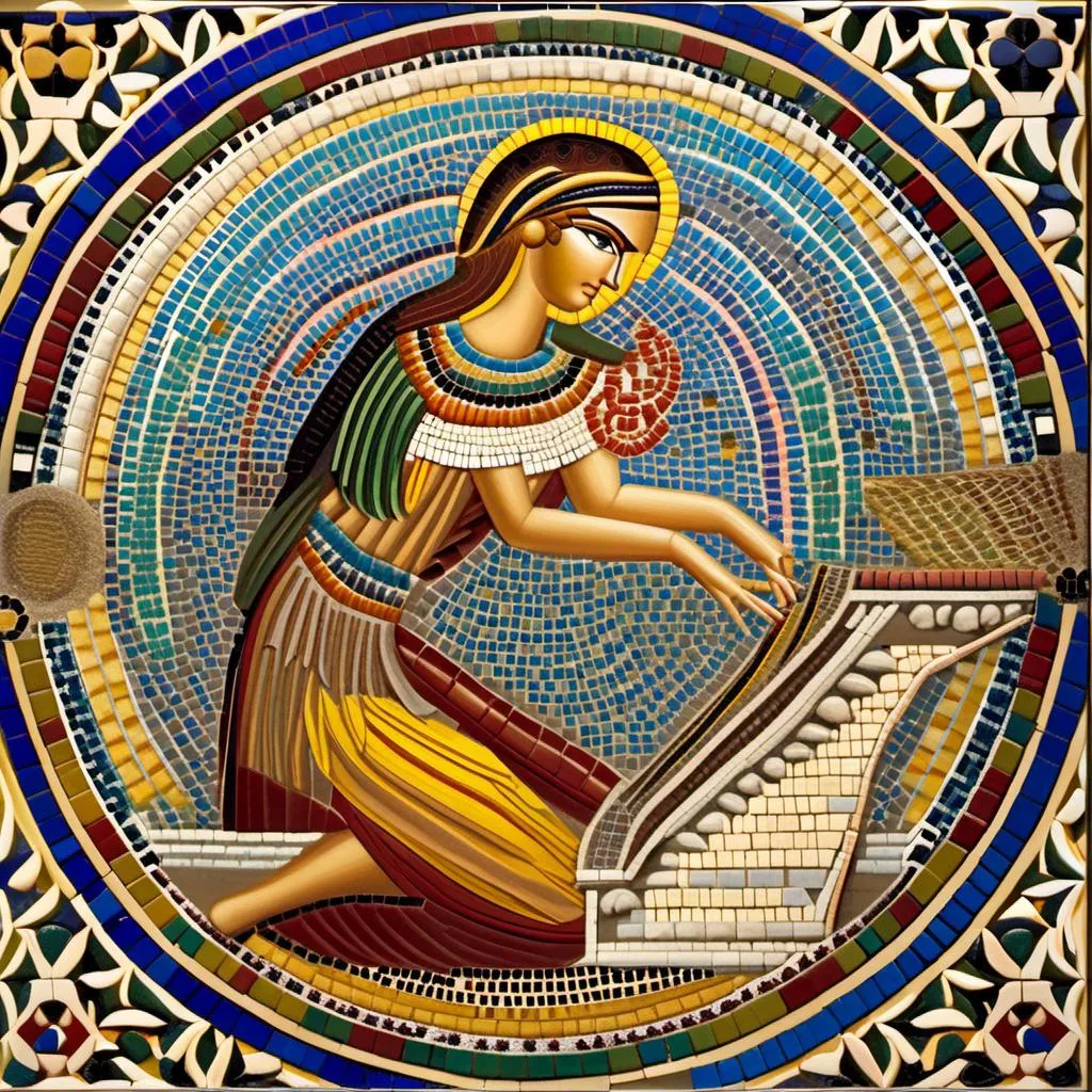 Prompt: mosaique; La mythologie babylonienne est une mythologie qui a ete inventee et developed en Babylone, un empire antique qui existait en Irak. mosaique; Elle contient des mythes, des histoires et des personnages importants qui ont joue un role important dans la culture babylonienne. mosaique; Les personnages les plus importants dans la mythologie babylonienne sont les dieux et les personnages heroiques. 
 mosaique; Les dieux et les personnages heroiques de la mythologie babylonienne sont souvent representes dans les sculptures et les dessins des periods antique et moyen. mosaique<mymodel>mosaique mosaique.<mymodel>