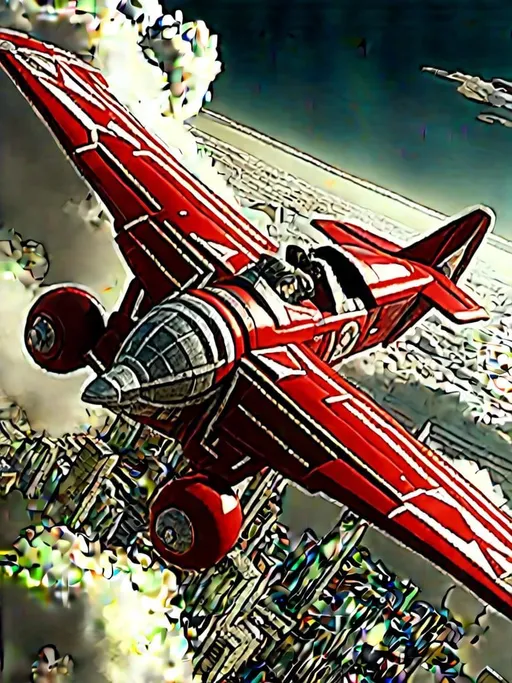 Prompt: <mymodel>High-res, detailed 3D rendering of biplan of red baron in the cloud futuristic sci-fi style, technical red ans fire and metallic tones, intense and dramatic lighting, industrial urban setting, heavy-duty mechanical design, powerful and menacing presence, fully armed with advanced weapons, intricate mechanical details, professional-quality, sci-fi, combat machine, metallic, technical blue tones, intense lighting, industrial urban setting, menacing presence, advanced weapons, mechanical details