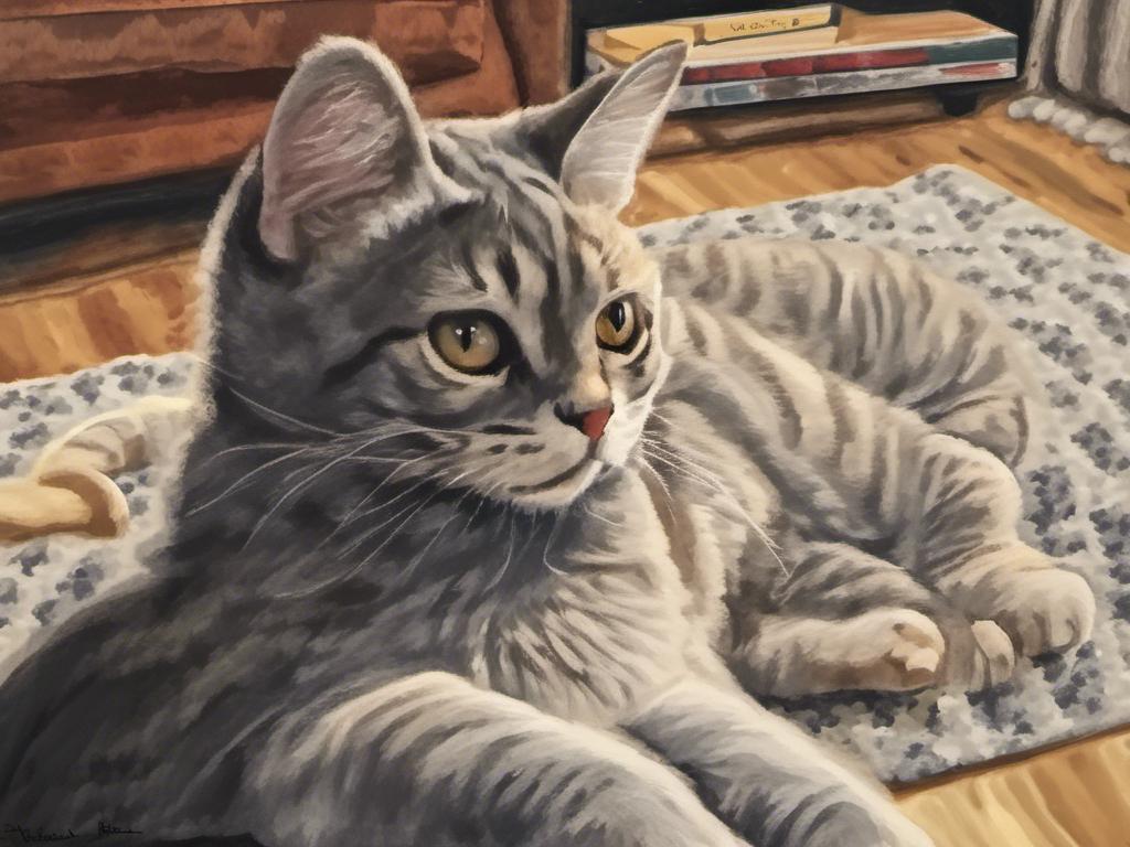 Prompt: <mymodel> a cat shows a cat on the living room television drawing of a contented cat enjoying, inked, detailed fur with subtle highlights, tranquil ambiance, high quality, charcoal drawing, realistic, detailed, contented cat, a cat shows a cat on the living room television, tranquil ambiance