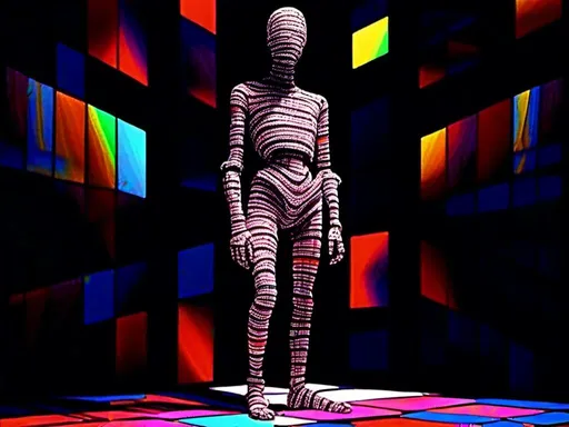 Prompt: <mymodel> full body shot, Cosmic celebration in psychedelic glitch art, glitch God, psychedelic and glitchy, cosmic drama, Insane 40 yr  glitch maker with goatee, insane laugh, glitched out eyes, black glitchy hoodie, dystopian background, cosmic giggle, divine laughter, intense facial emotions, divine madness,  glitch meme magic, strange, bizarre, weird, fine details, highest quality