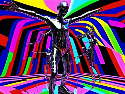 Prompt: <mymodel> full body shot, Cosmic celebration in psychedelic glitch art, glitch God, psychedelic and glitchy, cosmic drama, Insane 40 yr  glitch maker with goatee, insane laugh, glitched out eyes, black glitchy hoodie, dystopian background, cosmic giggle, divine laughter, intense facial emotions, divine madness,  glitch meme magic, strange, bizarre, weird, fine details, highest quality