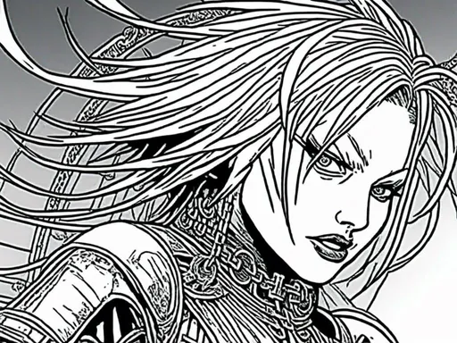 Prompt: <mymodel>detailed inked panels, special edition storytelling, high-quality, professional, real, intense actionteenage female cenobite with face covered in symmetrical metal blades and machines. insane laughter, dead, dead white eyes, Goddess of love and pain, divine madness, detailed facial expression, suspended in air by chains coming out of her body, ultra fine details, masterpiece