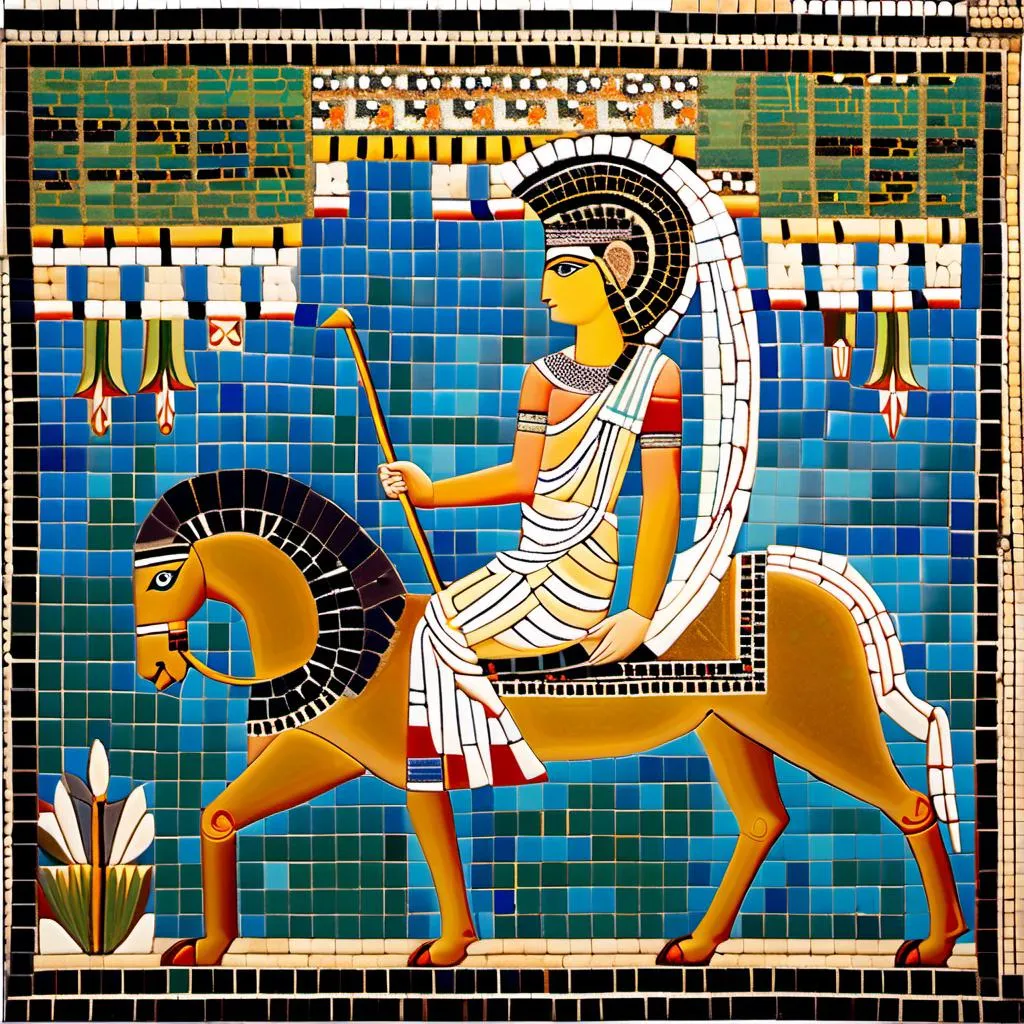 Prompt: mosaique; La mythologie babylonienne est une mythologie qui a ete inventee et developed en Babylone, un empire antique qui existait en Irak. mosaique; Elle contient des mythes, des histoires et des personnages importants qui ont joue un role important dans la culture babylonienne. mosaique; Les personnages les plus importants dans la mythologie babylonienne sont les dieux et les personnages heroiques. 
 mosaique; Les dieux et les personnages heroiques de la mythologie babylonienne sont souvent representes dans les sculptures et les dessins des periods antique et moyen. mosaique<mymodel>mosaique mosaique.<mymodel>