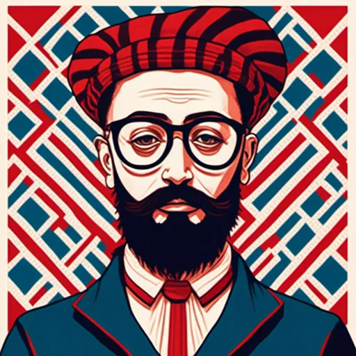 Prompt: <mymodel><mymodel>Bearded man drawn like a logo, whit mustache,no hair, bald head, White cotton t-shirt with horizontal red stripes very regular and 1cm large, round glasses, high quality, detailed design, minimalistic, professional lighting, cool tones, minimalist style, highres, detailed facial hair, mature, sophisticated, cool tones, minimalistic, focused lighting<mymodel>