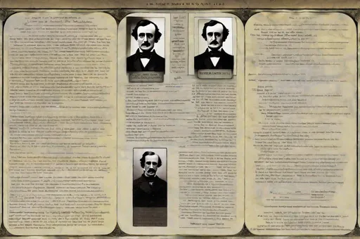 Prompt: a honor menber card with a photo "Edgar Allan Poe" , and a description of the parts of Edgar Allan Poe, Edgar Allan Poe, nuclear art, criterion collection, a poster<mymodel>