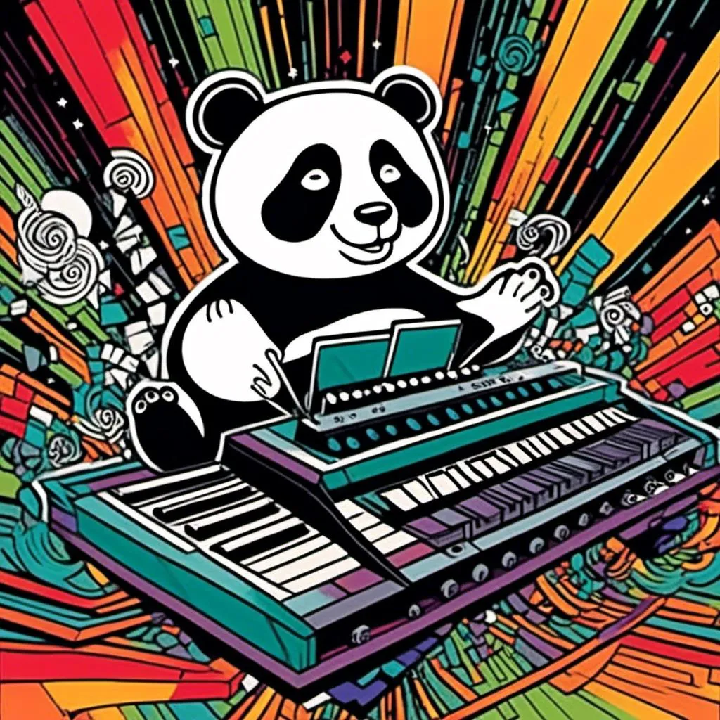 Prompt: <mymodel>Illustration of music in ads-corporate style, panda and loepard color tones, symbolism, cloudcore, endercore, wavy lines and organic shapes, black background, high quality, ads-corporate, panda symbolism, cloudcore, endercore, wavy lines, organic shapes, professional, atmospheric lighting