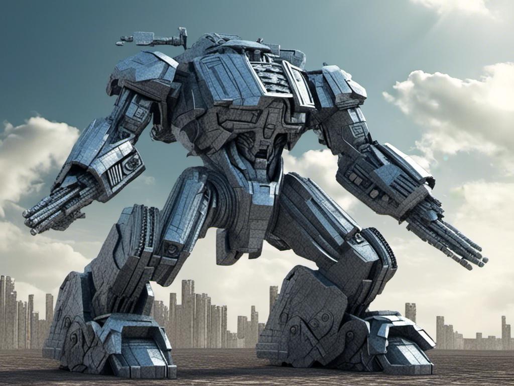 Prompt: <mymodel>High-res, detailed 3D rendering of a combat machine, metallic material with riveted plates, futuristic sci-fi style, technical blue and metallic tones, intense and dramatic lighting, industrial urban setting, heavy-duty mechanical design, powerful and menacing presence, fully armed with advanced weapons, intricate mechanical details, professional-quality, sci-fi, combat machine, metallic, technical blue tones, intense lighting, industrial urban setting, menacing presence, advanced weapons, mechanical details