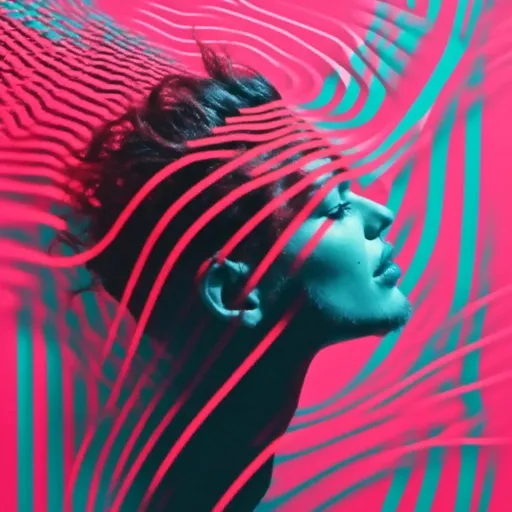 Prompt: <mymodel>Illustration of music in ads-corporate style, cyan and pink color tones, symbolism, cloudcore, endercore, wavy lines and organic shapes, black background, high quality, ads-corporate, cyan and pink, symbolism, cloudcore, endercore, wavy lines, organic shapes, professional, atmospheric lighting