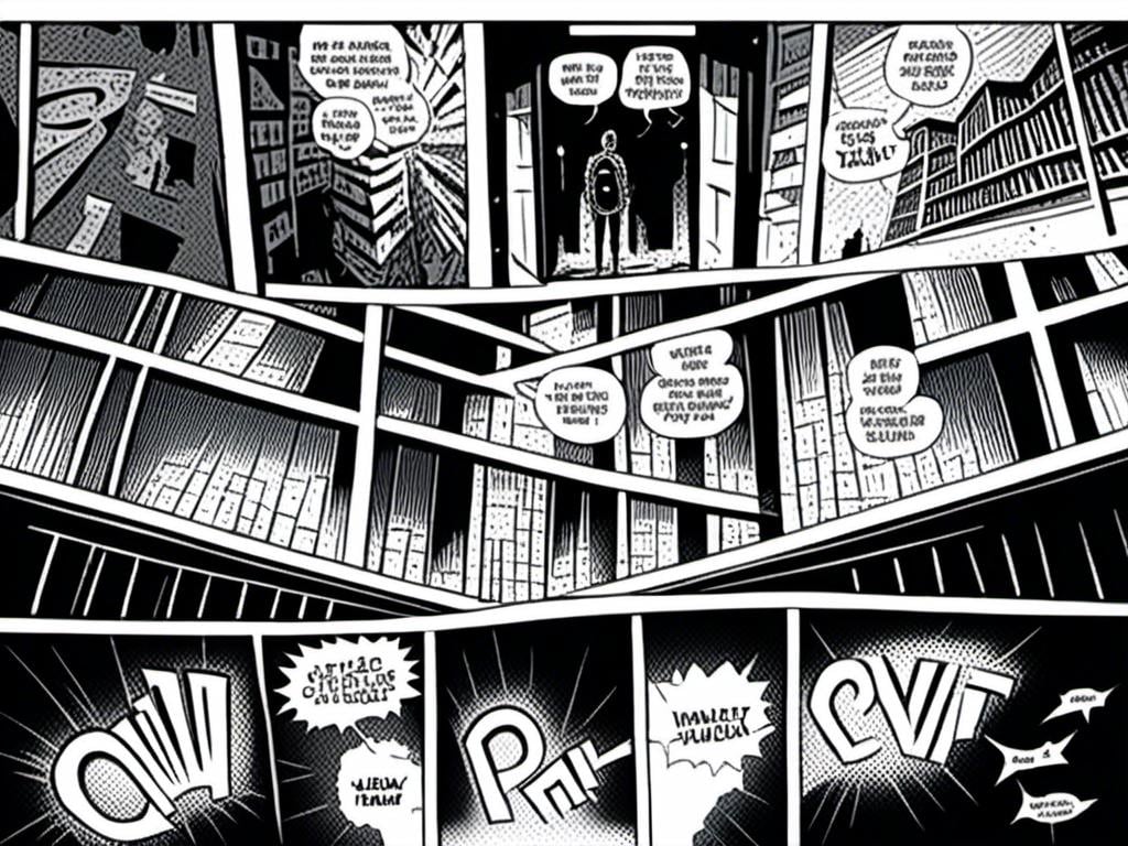 Prompt: <mymodel>a gohst stortelling of three panels of comic for manga, surreal atmosphere, symbolic representation, high contrast, deep shadows, monochromatic, digital rendering, high quality, minimalist, conceptual art, graffiti style, abstract, surreal, symbolic, atmospheric lighting, comic édition. full strory comic 