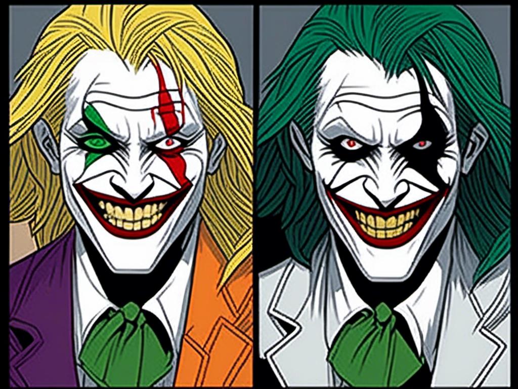 Prompt: <mymodel> split face half screen Jesus other half joker, contrast of light and dark, good and evil, kind and cruel, ultra realistic, detailed facial features, intense expression, high contrast, realistic, dark and light tones, dramatic lighting, split personality