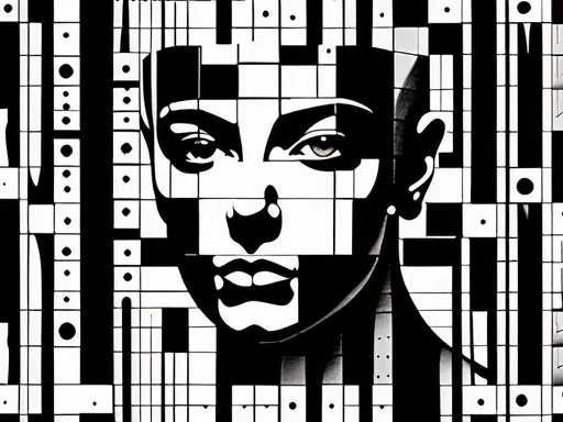 Prompt: Op art, collage, goldblocks, brutalism, arabic calligraphy graffiti black and white portrait by christian hilfgott brand, behance contest winner, pop surrealism, behance hd, dc comics, reimagined by industrial light and magic gold and epic<mymodel>