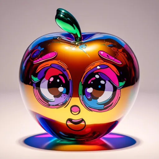 Prompt:  <mymodel>Vibrant pop art illustration of a transparent glass apple sculpture, shiny and reflective surface, bold colors, high contrast, detailed glasswork, glossy finish, artistic interpretation, modern pop art, transparent glass, vibrant colors, high quality, detailed reflections, glossy finish, striking pop art style, bold and vibrant, contemporary art, shiny surface; ce qui donne cette image 