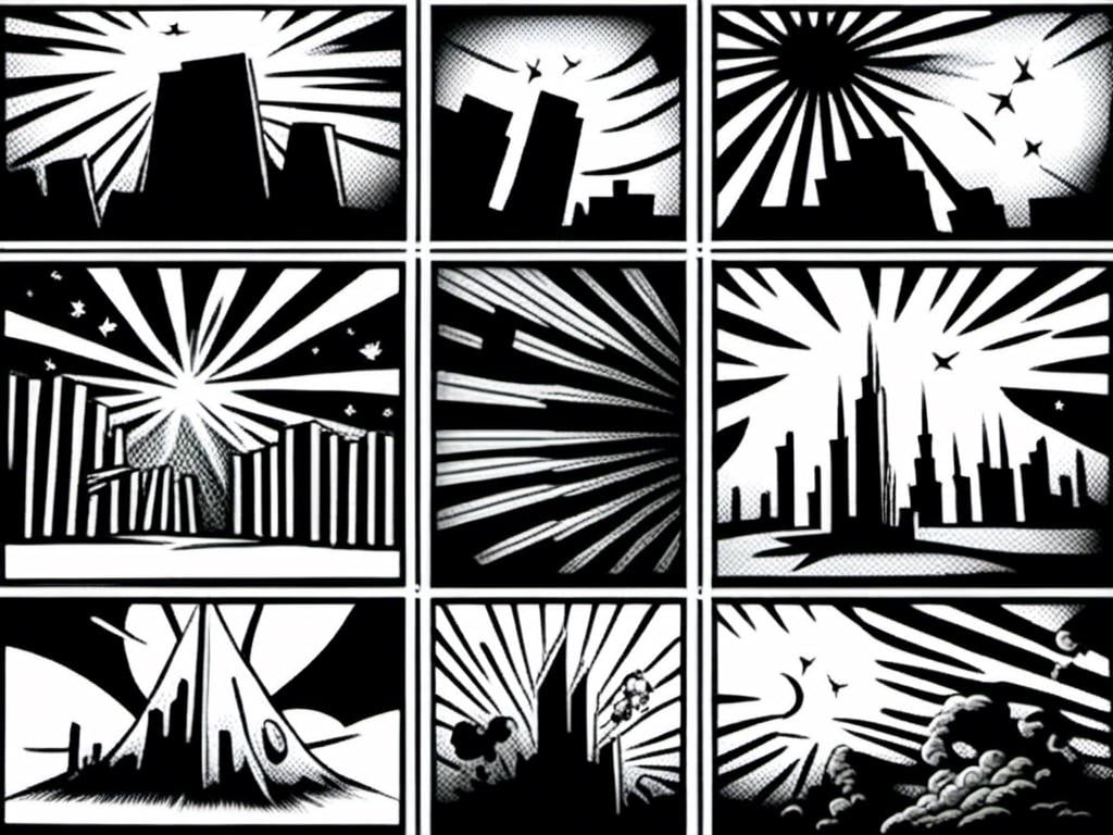 Prompt: <mymodel>Abstract arrangement of three panels of comic, surreal atmosphere, symbolic representation, high contrast, deep shadows, monochromatic, digital rendering, high quality, minimalist, conceptual art, graffiti style, abstract, surreal, symbolic, atmospheric lighting, comic édition.