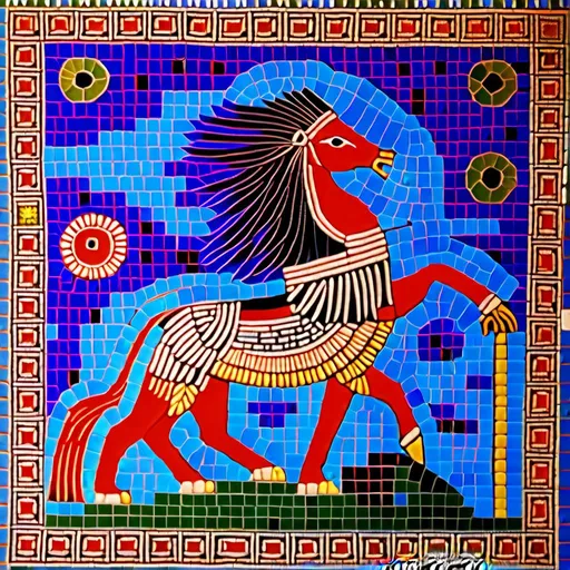 Prompt: mosaique; La mythologie babylonienne est une mythologie qui a ete inventee et developed en Babylone, un empire antique qui existait en Irak. mosaique; Elle contient des mythes, des histoires et des personnages importants qui ont joue un role important dans la culture babylonienne. mosaique; Les personnages les plus importants dans la mythologie babylonienne sont les dieux et les personnages heroiques. 
 mosaique; Les dieux et les personnages heroiques de la mythologie babylonienne sont souvent representes dans les sculptures et les dessins des periods antique et moyen. mosaique<mymodel>mosaique mosaique