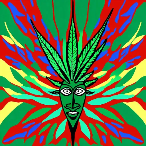 Prompt: <mymodel><mymodel>Psychedelic digital rendering of a vibrant green cannabis leaf, shadow of the leaf plant at the bottom, rasta-themed background in green, yellow, and red, detailed and intricate leaf veins, vibrant and lively colors, high contrast, trippy artistic style, surreal lighting effects, best quality, highres, ultra-detailed, psychedelic, vibrant colors, intricate details, surreal lighting, rasta-themed background, cannabis leaf