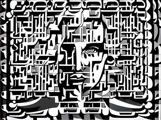 Prompt: Op art, collage, goldblocks, brutalism, arabic calligraphy graffiti black and white portrait by christian hilfgott brand, behance contest winner, pop surrealism, behance hd, dc comics, reimagined by industrial light and magic gold and epic<mymodel>