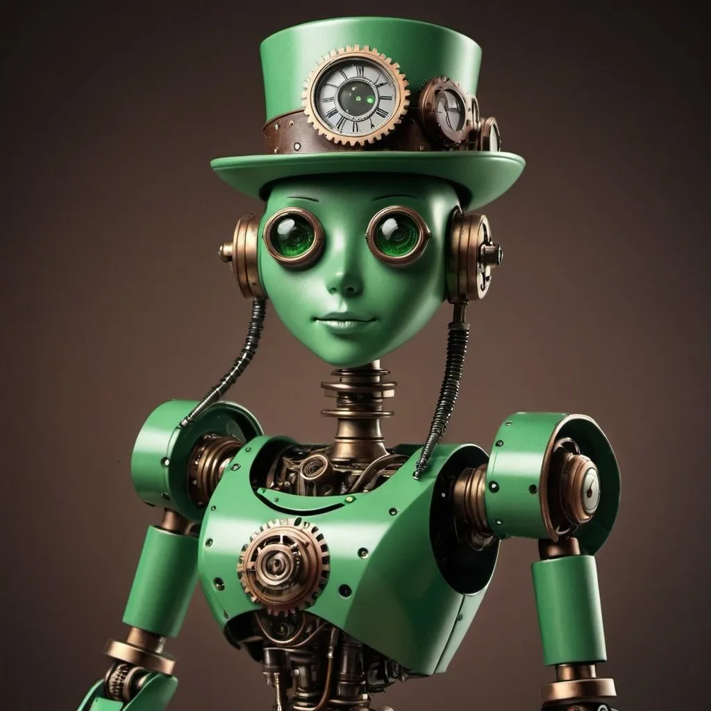 Prompt: https://pic.digital/blog/prompt-image-ai/robot green steampunk stand up looking me lovely 