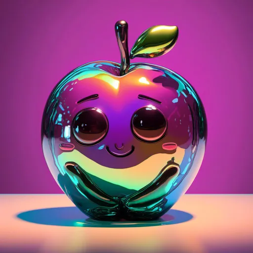 Prompt:  <mymodel>Vibrant pop art illustration of a transparent glass apple sculpture, shiny and reflective surface, bold colors, high contrast, detailed glasswork, glossy finish, artistic interpretation, modern pop art, transparent glass, vibrant colors, high quality, detailed reflections, glossy finish, striking pop art style, bold and vibrant, contemporary art, shiny surface; ce qui donne cette image 