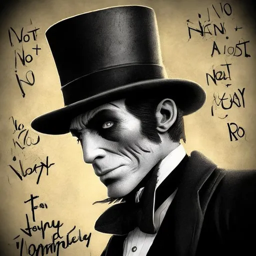Prompt: Construct a photorealistic picture using this  quote of a man in a top hat "No way in hell... no compromise - nothing"