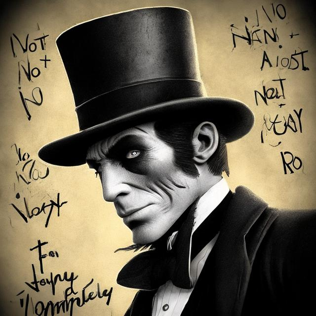 Prompt: Construct a photorealistic picture using this  quote of a man in a top hat "No way in hell... no compromise - nothing"