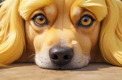 Prompt: anime style yellow dog close up with detailed fur