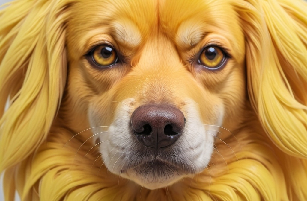 Prompt: anime style yellow dog close up with detailed fur