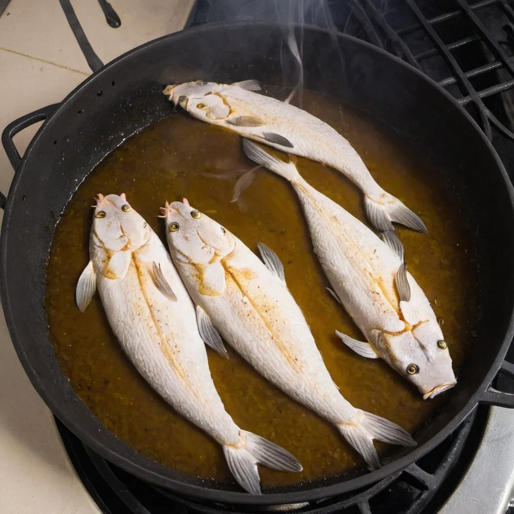 Prompt: Catfish being cooked
